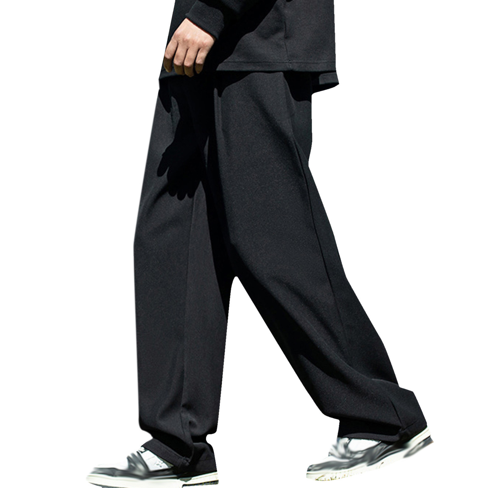 thumbnail image 2 of Pantalones de vestir holgados con pliegues para hombre, cintura elástica, mezcla de poliéster y algodón, para ocasiones formales y casuales (S-XL), 2 of 6